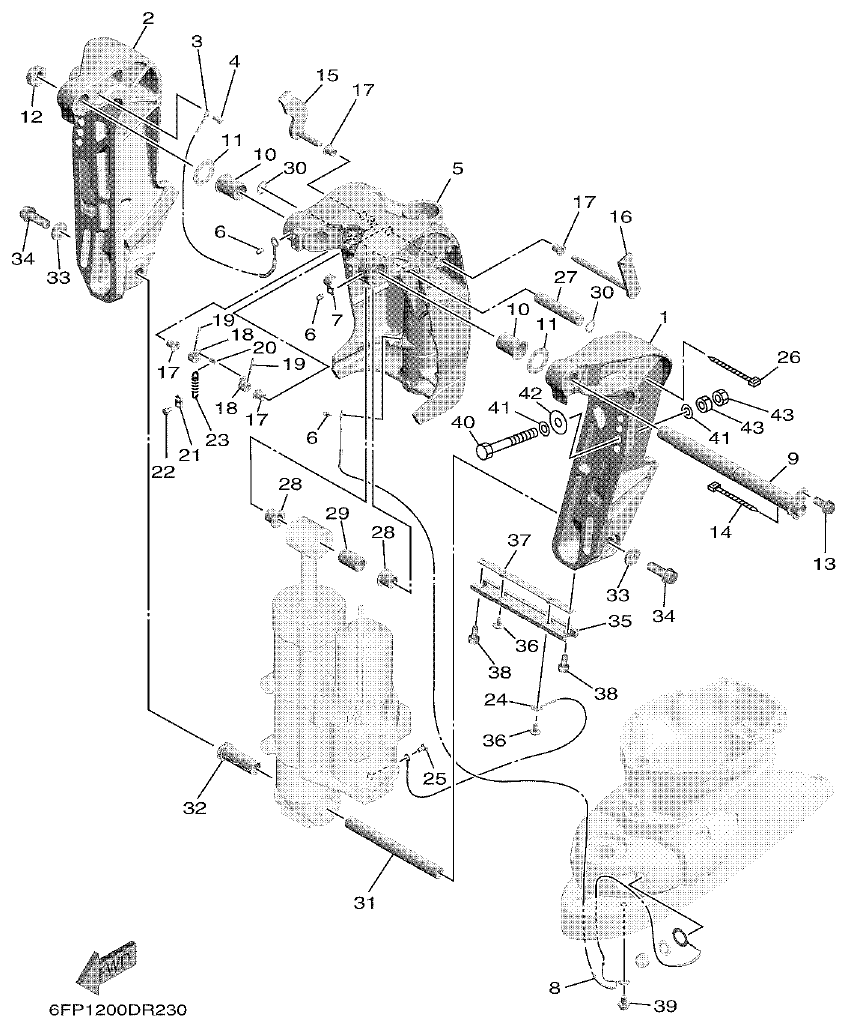 Yamaha F75F, F100G BRACKET 1 parts diagram